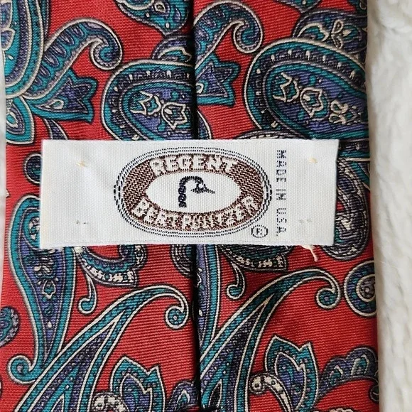 Vintage Red & Blue Paisley Print Tie - Picture 6 of 7